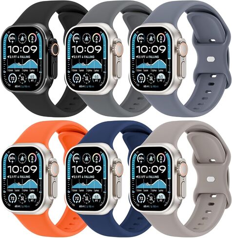 6 Pack Soft Silicone Sport Bands Compatible with Apple Watch Ultra 2/Ultra Band 49mm 46mm 45mm 44mm 42mm for Men Women, Wide Wristbands Waterproof Strap for iWatch Series 10 9 8 7 6 SE 5 4 3 2 1 in Saudi Arabia