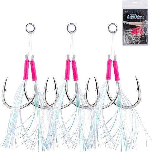 Goture Fishing Assist Hooks, Glow Jigging Hooks Double Assist Hooks Kit, Jig Hooks Saltwater, Assist Fishing Hooks for Slow Pitch Jigs Fast Fall Jigs Vertical Jigging Lures in Saudi Arabia