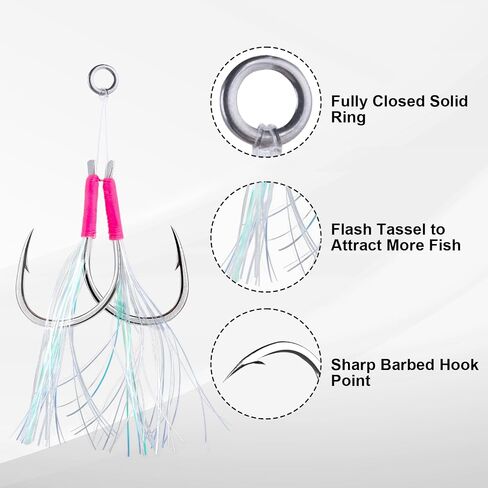 Goture Fishing Assist Hooks, Glow Jigging Hooks Double Assist Hooks Kit, Jig Hooks Saltwater, Assist Fishing Hooks for Slow Pitch Jigs Fast Fall Jigs Vertical Jigging Lures in Saudi Arabia