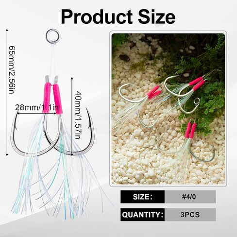 Goture Fishing Assist Hooks, Glow Jigging Hooks Double Assist Hooks Kit, Jig Hooks Saltwater, Assist Fishing Hooks for Slow Pitch Jigs Fast Fall Jigs Vertical Jigging Lures in Saudi Arabia