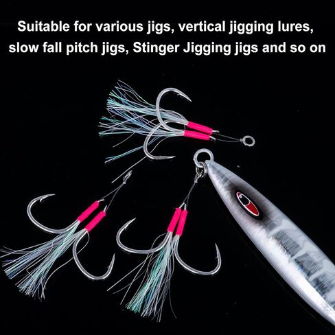 Goture Fishing Assist Hooks, Glow Jigging Hooks Double Assist Hooks Kit, Jig Hooks Saltwater, Assist Fishing Hooks for Slow Pitch Jigs Fast Fall Jigs Vertical Jigging Lures in Saudi Arabia