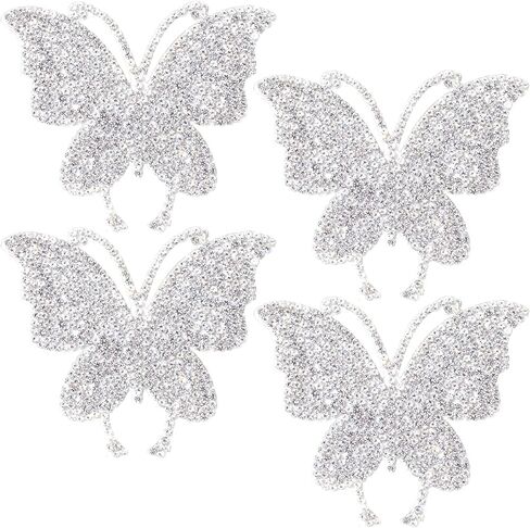 CustomyLife 4pcs Rhinestone Butterfly Patches, Sew on/Iron on Beaded Butterflies Appliques, Sparkly Clothing Repair Patch for Dress Skirt Jean Jacket Pant Sweater Hat Shoes Bag DIY Craft in Kuwait