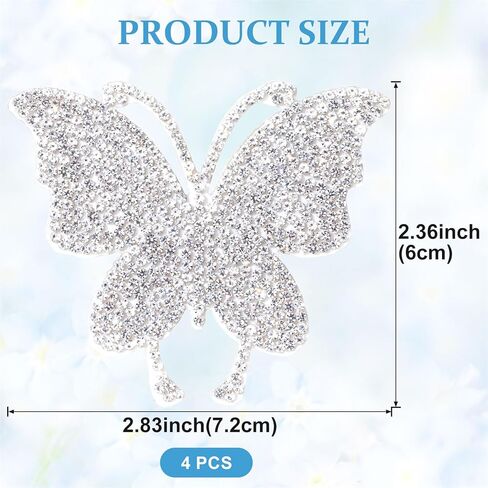 CustomyLife 4pcs Rhinestone Butterfly Patches, Sew on/Iron on Beaded Butterflies Appliques, Sparkly Clothing Repair Patch for Dress Skirt Jean Jacket Pant Sweater Hat Shoes Bag DIY Craft in Kuwait