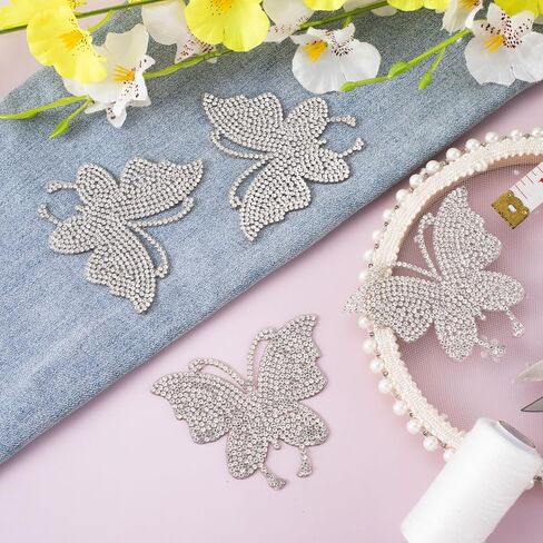 CustomyLife 4pcs Rhinestone Butterfly Patches, Sew on/Iron on Beaded Butterflies Appliques, Sparkly Clothing Repair Patch for Dress Skirt Jean Jacket Pant Sweater Hat Shoes Bag DIY Craft in Kuwait