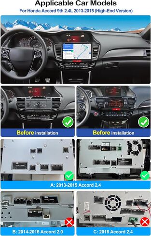 2G 64G Car Stereo for Honda Accord 9th 2.4L 2013 2014 2015 Android 13 Head Unit with CarPlay Android Auto 10.1" Touch Screen Car Radio with Bluetooth GPS Navigation WiFi FM HD Backup Camera + Canbus in Saudi Arabia