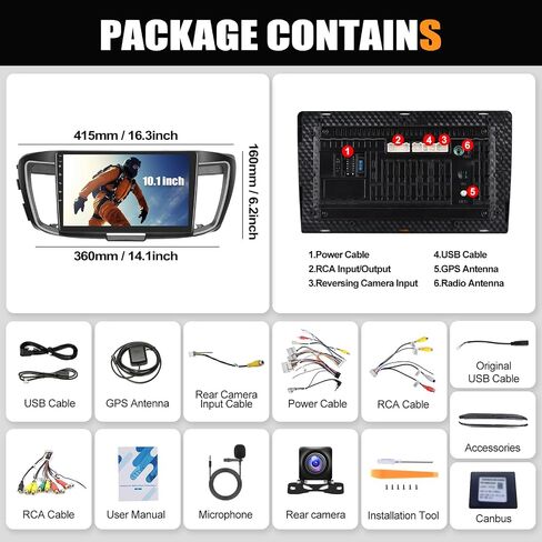 2G 64G Car Stereo for Honda Accord 9th 2.4L 2013 2014 2015 Android 13 Head Unit with CarPlay Android Auto 10.1" Touch Screen Car Radio with Bluetooth GPS Navigation WiFi FM HD Backup Camera + Canbus in Saudi Arabia