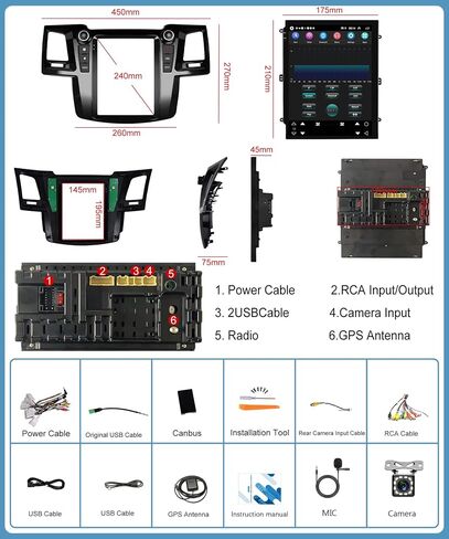 Radio for Toyota Fortuner Hilux 2005 2006 2007 2008 2009 2010 2011 2012 2013 2014 Android 13 Car Stereo with GPS Navigation, Rimoody 9.7 Inch Touch Screen Mirror Link Bluetooth FM WiFi Backup Camera in Kuwait