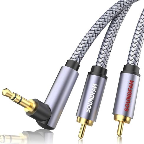 RCA to 3.5mm Cable 10ft/3M, 90 Degree 3.5mm Male to 2RCA Male Stereo Y Splitter Adapter Right Angle Aux to RCA Cable for Smartphones, MP3, Tablets, Speakers,HDTV-Grey in Saudi Arabia