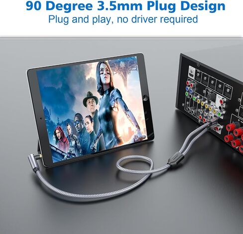 RCA to 3.5mm Cable 10ft/3M, 90 Degree 3.5mm Male to 2RCA Male Stereo Y Splitter Adapter Right Angle Aux to RCA Cable for Smartphones, MP3, Tablets, Speakers,HDTV-Grey in Saudi Arabia