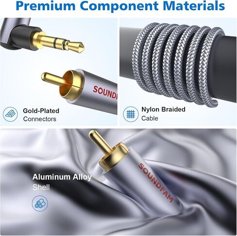 RCA to 3.5mm Cable 10ft/3M, 90 Degree 3.5mm Male to 2RCA Male Stereo Y Splitter Adapter Right Angle Aux to RCA Cable for Smartphones, MP3, Tablets, Speakers,HDTV-Grey in Saudi Arabia