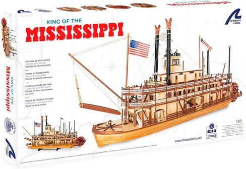 Artesanía Latina - طقم سفينة نموذج خشبي - باخرة مجداف King of The Mississippi - موديل 20515، مقياس 1:80 - نماذج مصغرة للتجميع - المستوى المتوسط in Kuwait