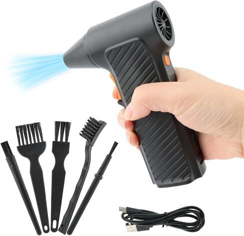 EMVANV منفضة الهواء المضغوط، منفاخ هواء كهربائي 110000 دورة في الدقيقة لرش الهواء من الغبار عن لوحة المفاتيح، منفضة هواء قابلة لإعادة الشحن للكمبيوتر/الكمبيوتر/Blaste-r/الإلكترونيات/تنظيف المنزل (أسود) in Kuwait