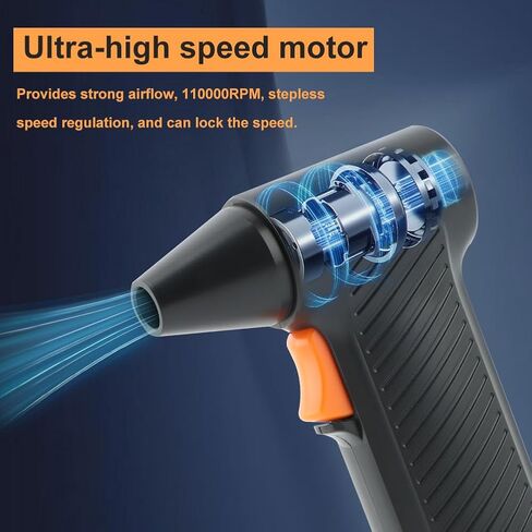 EMVANV منفضة الهواء المضغوط، منفاخ هواء كهربائي 110000 دورة في الدقيقة لرش الهواء من الغبار عن لوحة المفاتيح، منفضة هواء قابلة لإعادة الشحن للكمبيوتر/الكمبيوتر/Blaste-r/الإلكترونيات/تنظيف المنزل (أسود) in Kuwait