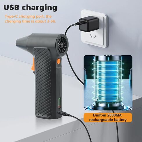 EMVANV منفضة الهواء المضغوط، منفاخ هواء كهربائي 110000 دورة في الدقيقة لرش الهواء من الغبار عن لوحة المفاتيح، منفضة هواء قابلة لإعادة الشحن للكمبيوتر/الكمبيوتر/Blaste-r/الإلكترونيات/تنظيف المنزل (أسود) in Kuwait