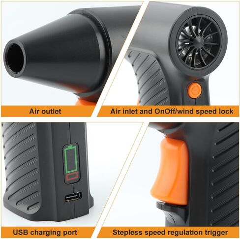 EMVANV منفضة الهواء المضغوط، منفاخ هواء كهربائي 110000 دورة في الدقيقة لرش الهواء من الغبار عن لوحة المفاتيح، منفضة هواء قابلة لإعادة الشحن للكمبيوتر/الكمبيوتر/Blaste-r/الإلكترونيات/تنظيف المنزل (أسود) in Kuwait