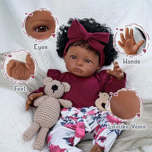 BABESIDE Lifelike Reborn Baby Dolls Daisy Black Girl - 20 بوصة جسم ناعم واقعي - دمى أطفال حديثي الولادة مصنوعة يدويًا من الحياة الحقيقية مع ملابس ولعبة هدية للأطفال في سن الأطفال in Kuwait