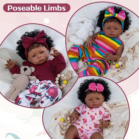 BABESIDE Lifelike Reborn Baby Dolls Daisy Black Girl - 20 بوصة جسم ناعم واقعي - دمى أطفال حديثي الولادة مصنوعة يدويًا من الحياة الحقيقية مع ملابس ولعبة هدية للأطفال في سن الأطفال in Kuwait