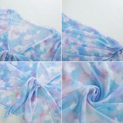 GRACE KARIN Girls 4 Piece Bathing Suit Taniki Swimsuit Tie Front Bikini Set with Kimono Cover Up 6-14 in Saudi Arabia