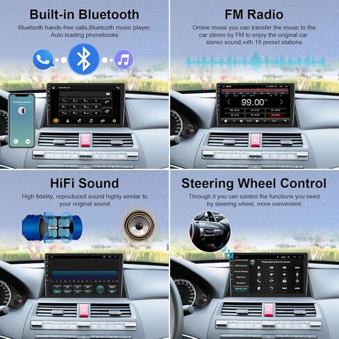 راديو 2G 64G لسيارة Honda Accord 2008-2013 Rimoody Android 13 Car Stereo Carplay Android Auto GPS Navigation WiFi 10.1 بوصة تعمل باللمس مرآة Link HiFi Bluetooth FM Radio SWC كاميرا احتياطية in Saudi Arabia