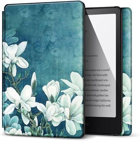 TNP Case for Kindle Paperwhite 12th Generation 2024 / Kindle Colorsoft Signature Edition - 7" PU Leather Protective Folio Cover Case for Kindle Paperwhite Kids with Auto Sleep/Wake, Blue Flower in Saudi Arabia