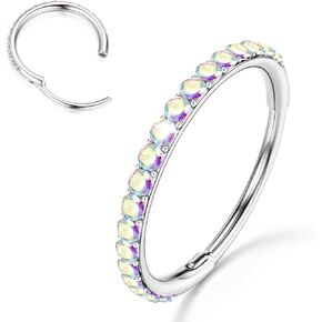 BodyBonita Clear CZ Nose Rings Hoop - 316L Surgical Steel CZ Body Piercing Hoop Clicker 20G/18G/16G Hypoallergenic Earrings Jewelry for Cartilage Helix Rook Tragus Conch Lobe Daith Snug Belly Button Ring with Cubic Zircon 6mm/7mm/8mm/9mm/10mm/11mm/12mm - 