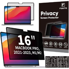 واقي شاشة قابل للإزالة لخصوصية الكمبيوتر المحمول F FORITO متوافق مع جهاز MacBook Pro 16 بوصة (2021-2023، M3/M1/M2/Pro/Max)، فلتر شاشة للخصوصية شفاف ومضاد للضوء الأزرق