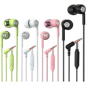 YNR 4 Pairs Wired Earbuds with Microphone & Volume Control, in Ear Earphones for School, Noise Islating High Definition, for 3.5mm Jack iPhone iPad iPod Samsung Google Devices (A12-4)