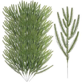 CIEOVO 60 Pcs Christmas Artificial Pine Branches with Red Berry Stems, Faux Evergreen Norfolk Pine Cypress Leaves Stems- Fake Foliage Pine Needles Picks for DIY Wreath Xmas Garlands Home Decoration