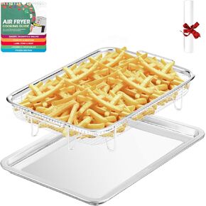 15.4" Air Fryer Basket for Oven with Baking Tray, Air Fryer Accessories, Oven Air Fryer Basket and Tray, Air Fryer Stainless Steel Basket,50pcs Air Fryer Paper ，1pc Air Fryer Guidance.