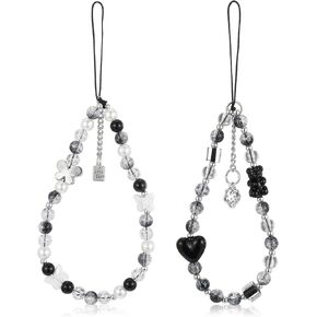 2 Pcs Beaded Phone Charm, Butterfly Beaded Camera Wrist Strap Cute Phone Charms Strap Pearl Bracelet Wrist Strap Phone Keychain Star Y2k Pearl Beaded Strap Phone Lanyard Wrist for Most Smartphones