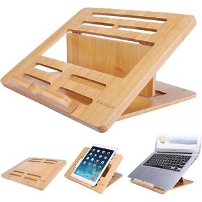 Bamboo Fodable Laptop Notebook Riser Stand Desktop Adjustable with 4 Angles Notebook Mount Holder, Folding Laptop Cooler Stand for Macbook,Tablet,Kindle