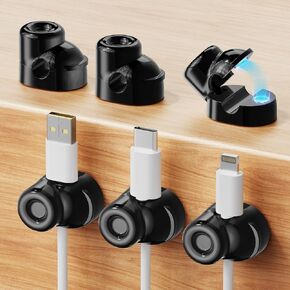 6 Pack Magnetic Cable Clips, Smooth Adjustable Cell Phone Cord Holder with Shoe-Shaped, String Light Clips for Home, Office, Wall, Nightstand, Birthday Banner, Colorful Lights-White
