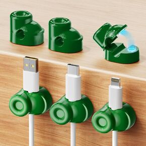 6 Pack Magnetic Cable Clips, Smooth Adjustable Cell Phone Cord Holder with Shoe-Shaped, String Light Clips for Home, Office, Wall, Nightstand, Birthday Banner, Colorful Lights-White