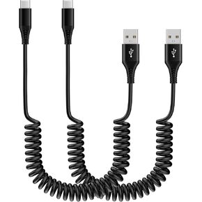 USB C Fast Charging Cable,USB A to Type C Charger Coiled Cord for Car,2Pack 6ft Auto Retractable USB-C Cable for Google Pixel 9 8a 8 7a 7 Pro 6,Samsung Galaxy A54 A15 A14 S24 S23 Ultra S22 S21 S20 S10