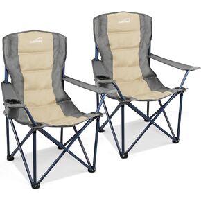 Colorsoul 2 Pack Folding Camping Chairs, Outdoor Lawn Chair Set of 2, Padded Camping Chairs w/Cup Holder & Carry Bag for Sports Garden Beach Terrace, American Flag