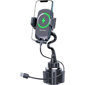 [Fast Charging] andobil 15in Wireless Car Charger, [Upgraded Secure Chip] Qi Car Cup Phone Mount with Adapter Adjustable Gooseneck Cup Holder Charger Compatible with iPhone 14 13 12 Pro Max S22 S21