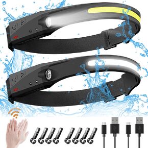 Headlamp 3 Pack, Rechargeable 230° Wide Beam Headlamps, 5 Lighting Modes, Motion Sensor Headlamp, Adjustable Headband, Lightweight Waterproof Headlight for Fishing, Camping…
