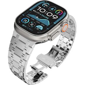 Wingle Compatible for Apple Watch Band Ultra 2 Band Ultra Band 49mm 46mm 45mm 44mm 42mm Series 10 9 8 7 for Men, Stainless Steel Metal Bands for Apple Watch iWatch SE Series 6 5 4 3 2 1 Link, Titanium