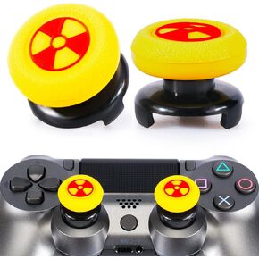 FPS Thumbstick Extender & 3D Texture Rubber Silicone Grip Cover 2 Sets for PS5 Dualsenese & PS4 Controller (Radiation Yellow)