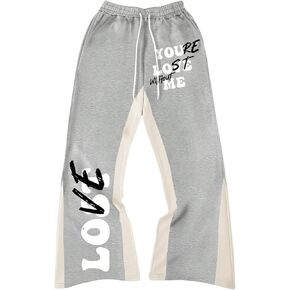 SHENHE Men's Graphic Flared Sweatpants Y2k Color Block Drawstring Track Pants Streetwear