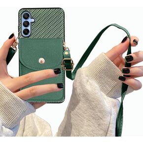 PU Learher Wallet Case Compatible with Gabb Phone 4 Pro Card Holder Women/Girly, Carbon Fiber Pattern | Credit Card Slots Case Wallet with Strap Crossbody Magnetic Buttons Flip Cover, Green