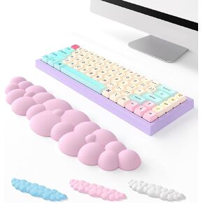 Cloud Wrist Rest Keyboard, Aisakoc White Cloud Wrist Rest with PU Leather Memory Foam Cute Keyboard Rest for Wrist Support, Desk Cloud Wrist Pad for PC Gaming/Hand Cushion/Computer/Office (Pink)