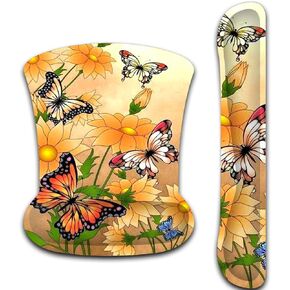 Keyboard Wrist Rest Pad and Mouse Pads with Wrist Rest Support Set Memory Foam Ergonomic Mouse Pad Easy Typing & Pain Relief for Home Office Computers,Laptop,Gaming-Butterfly Orange Flower in Kuwait