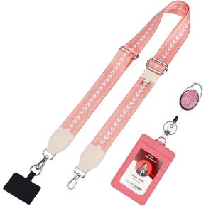 Gifunes Adjustable Cell Phone Lanyard with Retractable ID Badge Card Holder, Clip and Go Strap for Phone with Wallet