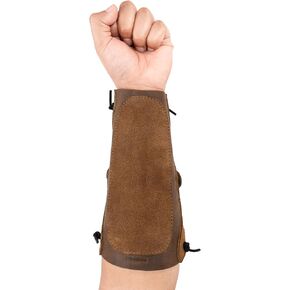 Archery Bracer with Elastic, Forearm Protector for Bow Shooting Practice, Armband, Wrist Guard, Cosplay, Adjustable Buckle Straps, Full Grain Leather, Handmade, Bourbon Brown