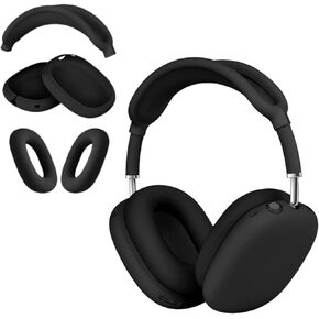 3 in 1 Silicone Case Cover for AirPods Max Headphones, Anti-Scratch Ear Pad Cover/Ear Cups Cover/Headband Cover for AirPods Max, Accessories Silicone Protector for Apple AirPods Max (Black)
