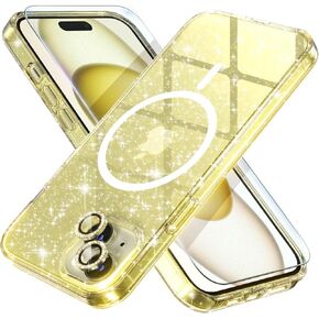 Choiche Compatible for iPhone 15 Plus Case Magnetic, Women Clear Glitter Sparkly Case, [2xDiamond Camera Lens Protectors] [2xTempered Glass Screen Protectors] [Compatible MagSafe] (Glitter Clear)