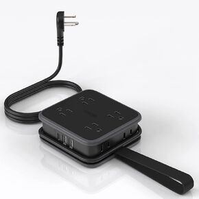 NTONPOWER Flat Plug Power Strip, 5ft Extension Cord with Multiple Outlets, 3 Side Outlet Extender with 8 Widely Outlets and 3 USB Ports, Wall Mount, Overload Protection, Idea for Home, Dorm, Travel