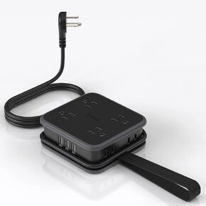 NTONPOWER Flat Plug Power Strip, 5ft Extension Cord with Multiple Outlets, 3 Side Outlet Extender with 8 Widely Outlets and 3 USB Ports, Wall Mount, Overload Protection, Idea for Home, Dorm, Travel
