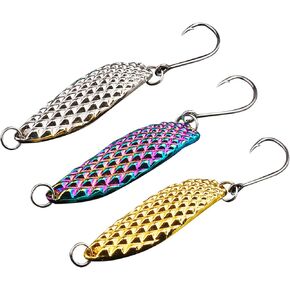 3 Pcs Fishing Spoon Lures, Leech Shape Sequin Hard Metal Spinner Baits,Fishing Gifts for Men, Trout Bass Fishing Trolling Bait for Freshwater Saltwater